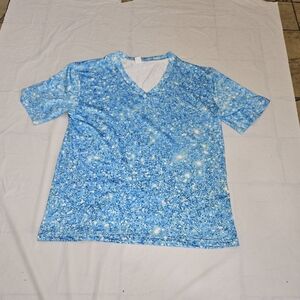 Blue Patterned V-Neck Women's Top.Sz M